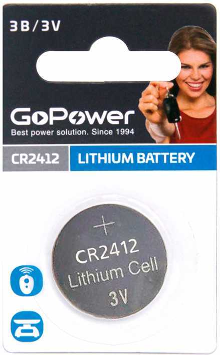 Батарейка GoPower CR2412 BL1 Lithium 3V (1/5/500) Элементы питания (батарейки) фото, изображение